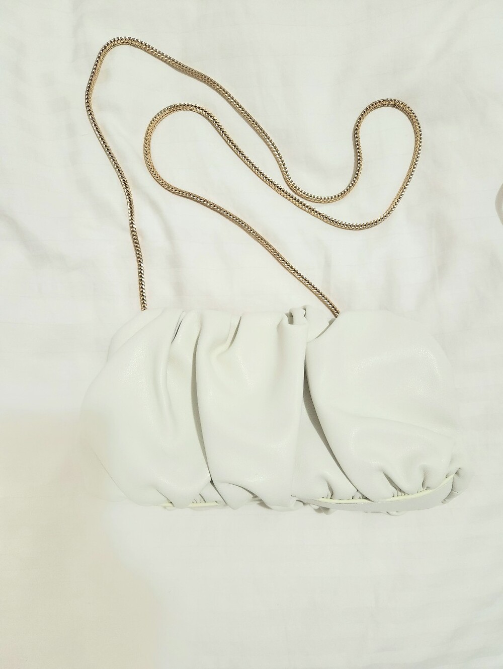 Mango White Ruched Crossbody with Gold Chain